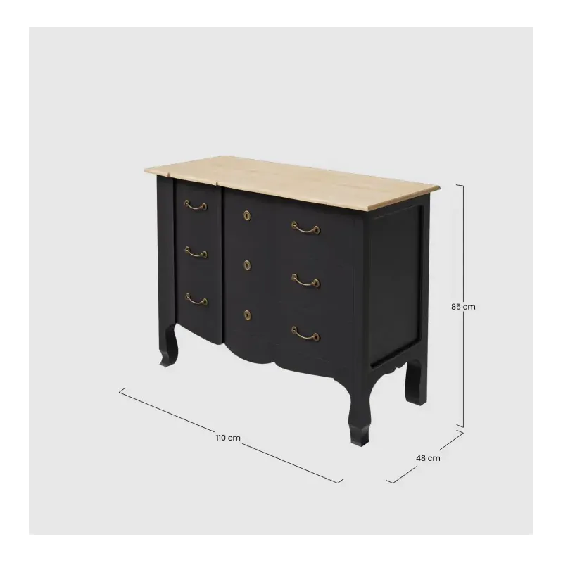 Commode 3 tiroirs en bois d'acacia et de manguier noire