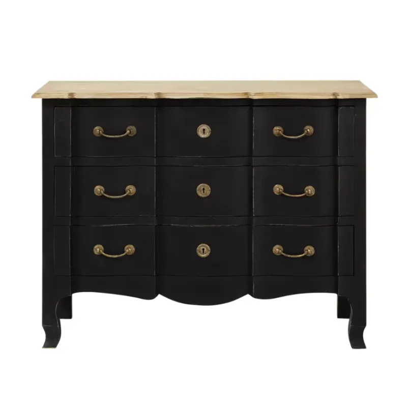 Commode 3 tiroirs en bois d'acacia et de manguier noire
