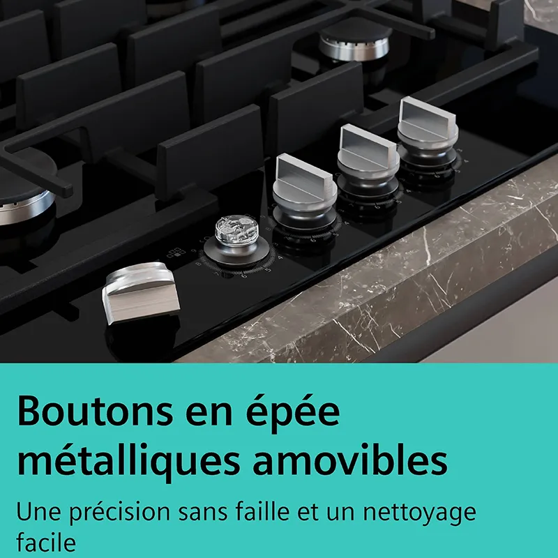 Table de cuisson à gaz iQ500 5 feux 11500W 90cm Verre noir - SIEMENS - EP9A6MI40