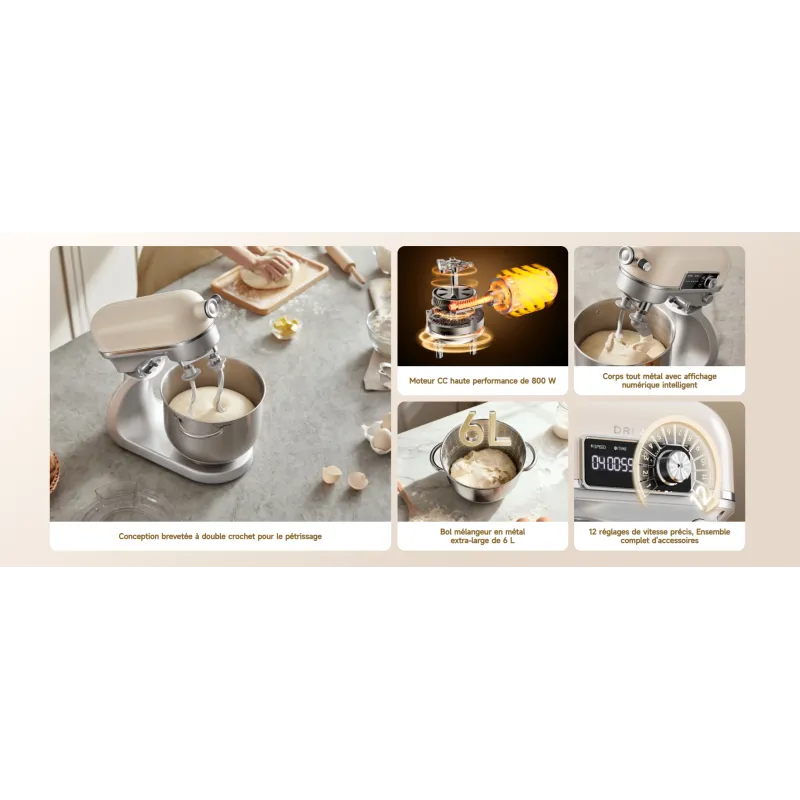 Robot pâtissier BioKnead 800W beige - DREAME - DREBIOKNEAD