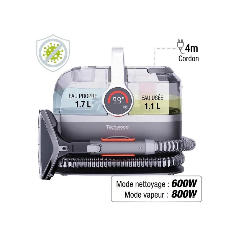 Nettoyeur détacheur vapeur multi surfaces 600/800W noir et rouge - TECHWOOD -  ASPITAN7055VTECH