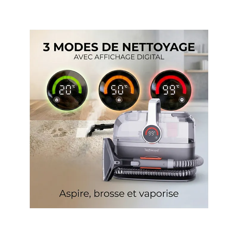 Nettoyeur détacheur vapeur multi surfaces 600/800W noir et rouge - TECHWOOD -  ASPITAN7055VTECH