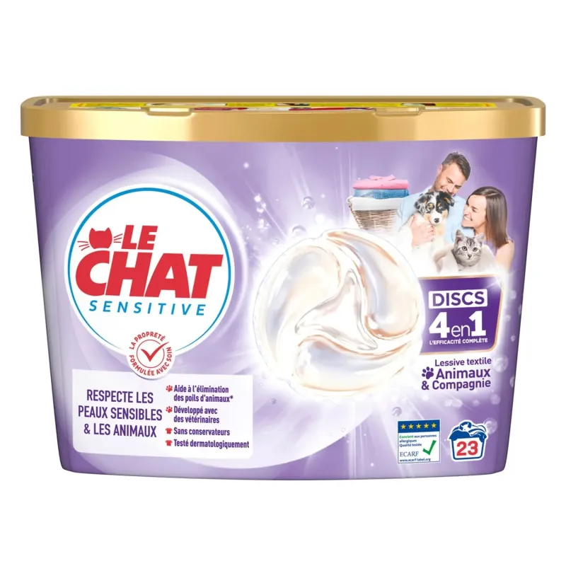 Capsules lessive Discs 4 en 1 sensitive & animaux de compagie 23 lavages - LE CHAT - 36799