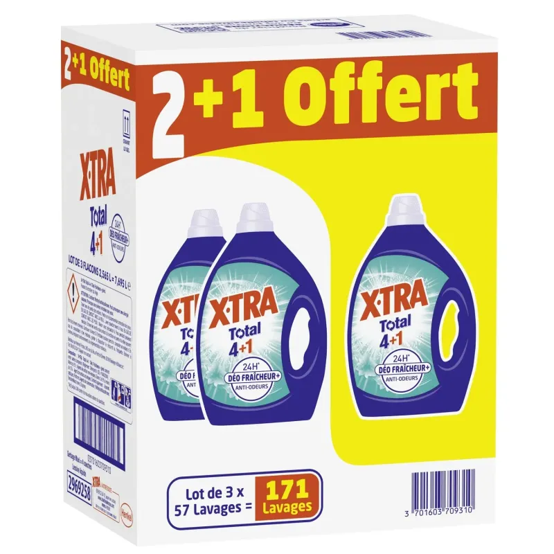 Lot de 3 lessives liquide Total 4+1 déo-fraîcheur + givré 171 lavages - XTRA - 70931