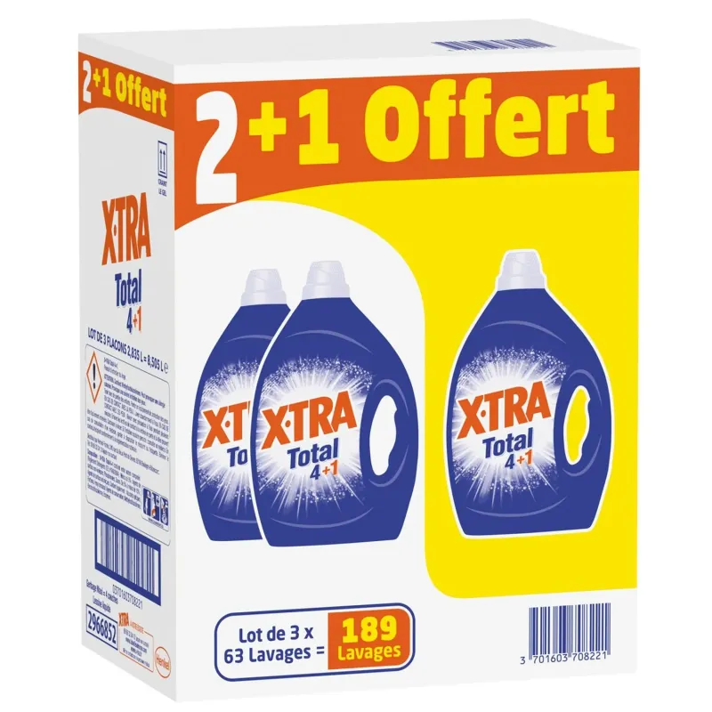 Lot de 3 lessives liquide Total 4+1 189 lavages FORMAT FAMILIAL - XTRA - 70822