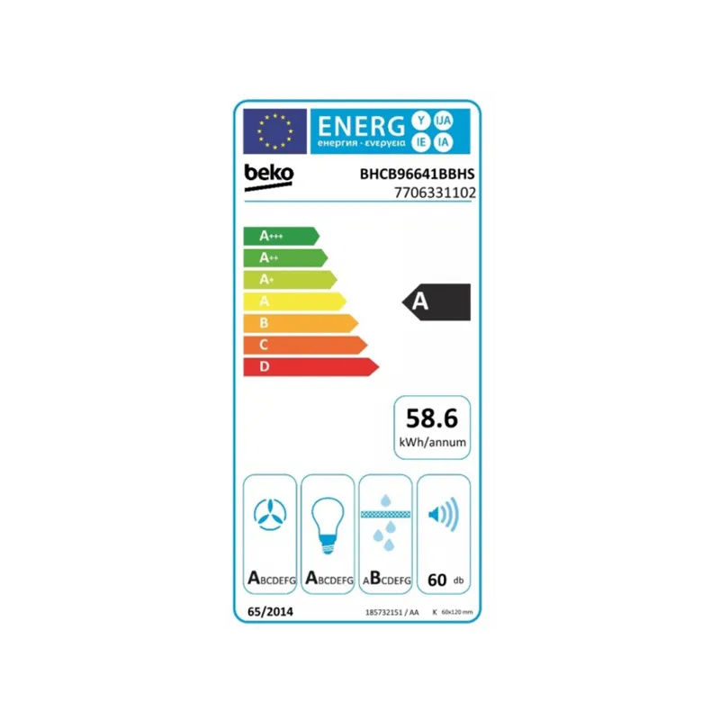 Hotte murale décorative B300 60cm Noir - BEKO - BHCA66641BFBHS