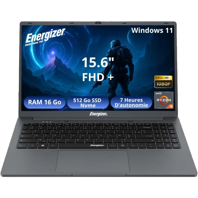 PC portable Energybook Pro 15,6" AMD Ryzen 5 16/512Go gris - ENERGIZER - POR_ENE_L15R35164A