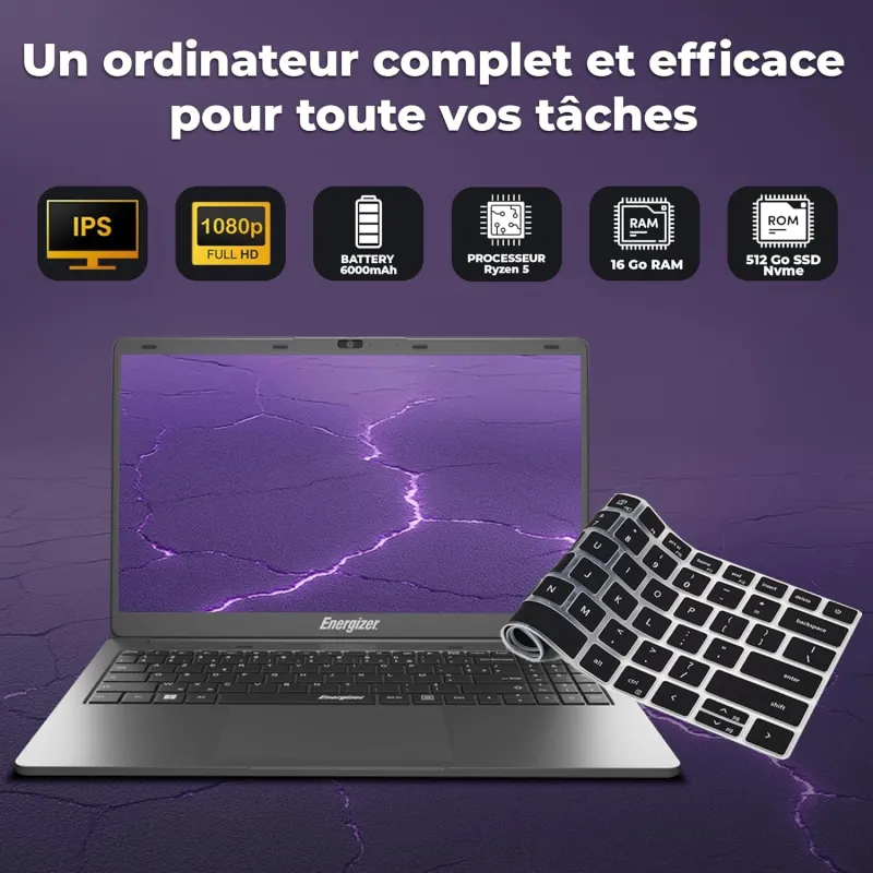 PC portable Energybook Pro 15,6" AMD Ryzen 5 16/512Go gris - ENERGIZER - POR_ENE_L15R35164A