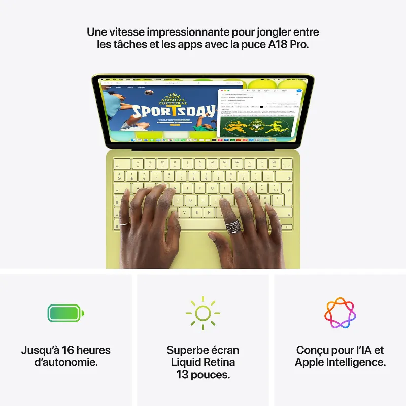 MacBook Neo A18 Pro 13" 8/512Go SSD Wi-Fi 6E jaune agrume - APPLE - APP_MHFE4FN/A