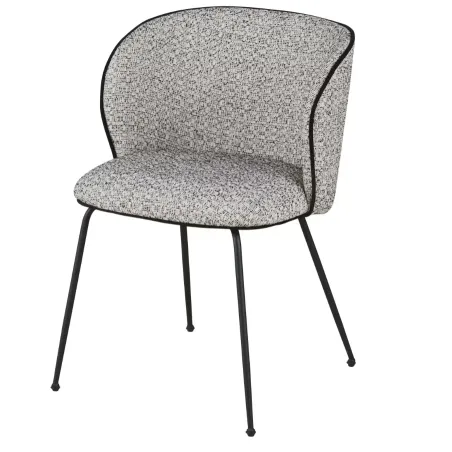 Kate - Chaise en polyester recyclé et lin gris et pieds en acier noir - MAISONS DU MONDE