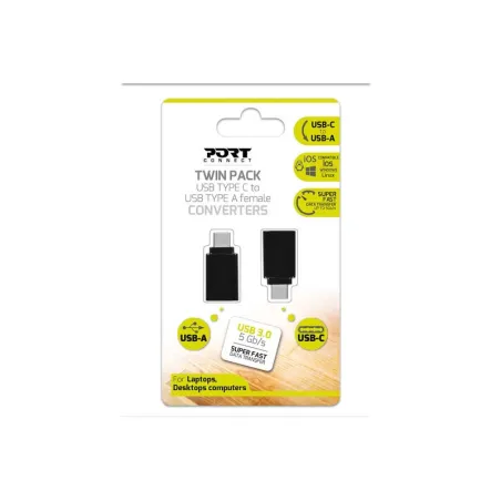 Pack 2 adaptateurs USB-C vers USB-A 5 Gbit/s Noir - PORT DESIGNS - 900142