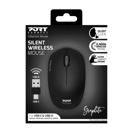 Souris sans fil Ambidextre 2.4 GHz 1600 DPI Noir - PORT DESIGNS - 900540