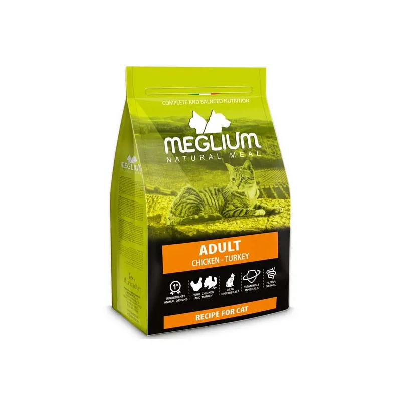 Croquettes pour chat Adulte Poulet et Dinde 10kg - MEGLIU