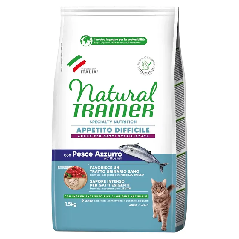 Croquettes pour chat adulte à appétit difficile Poisson bleu 1,5 kg - NATURAL TRAINER