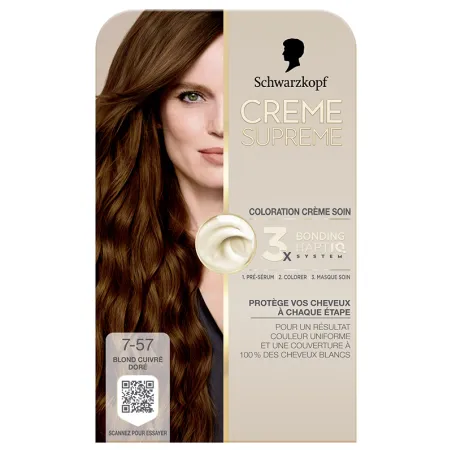 Coloration permanente Crème Supreme 7-57 Blond cuivré doré – SCHWARZKOPF