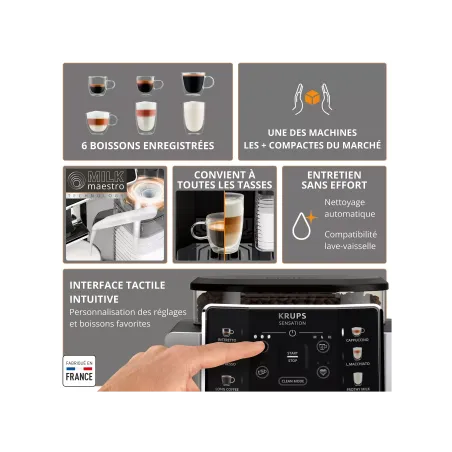 Machine à expresson avec broyeur Sensation Lait 1450W noir - KRUPS - EA912HF1