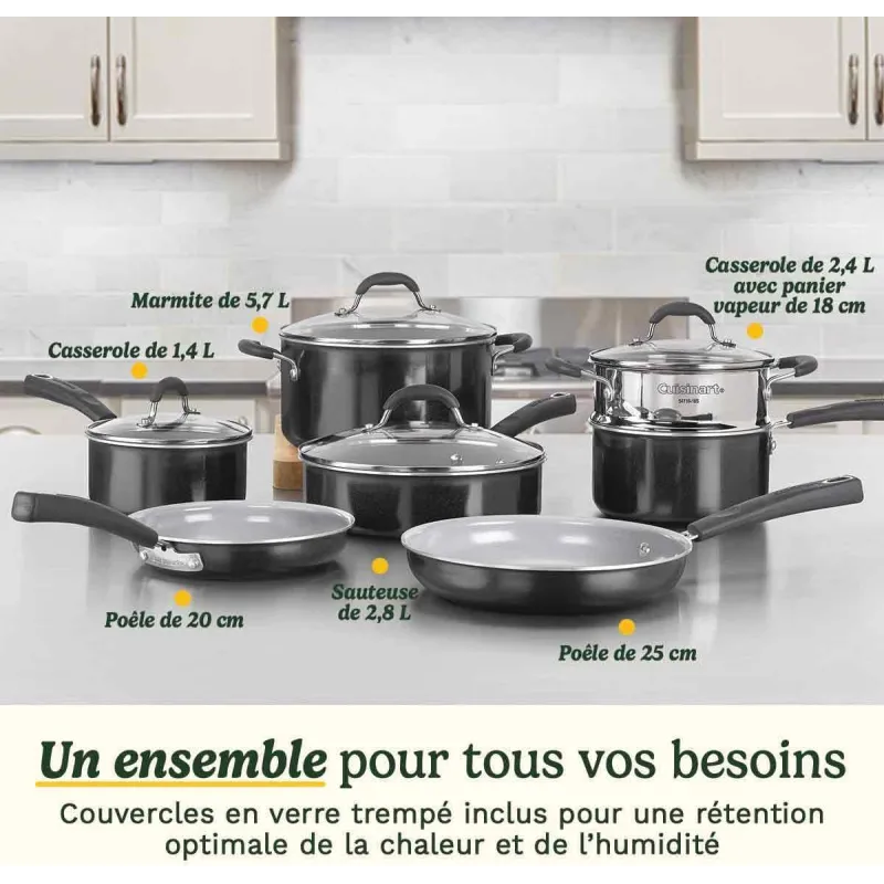 Batterie de cuisine 11 pièces noir - CUISINART - 54C11BKEU