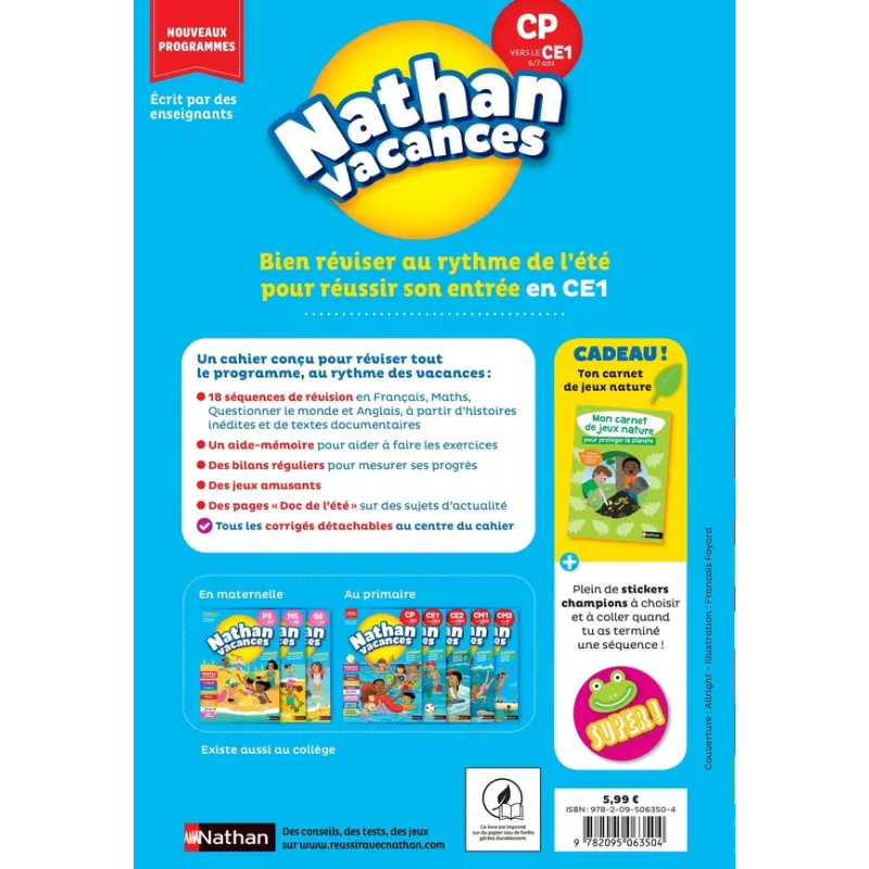 Nathan vacances : Toutes les matières ; CP vers le CE1 - Véronique Calle, Christian Lamblin, Stéphanie Chica, Sandrine... - rava