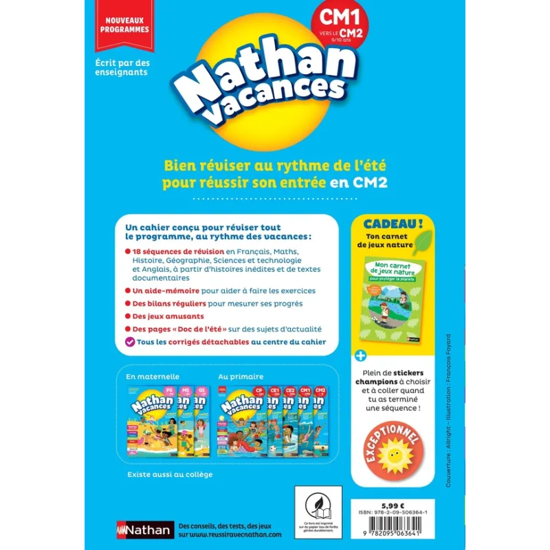 Nathan vacances : Toutes les matières ; CM1 vers le CM2 - Christine Beigel, Sandrine Guillore-Chotard, Cécile Charrière,... - ra