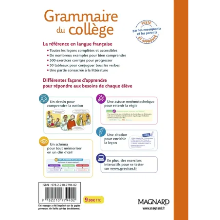 Grevisse langue française : Grammaire du collège : De la 6e à la 3e (édition 2024) - Bénédicte Gaillard, Laurence Mokrani -... -