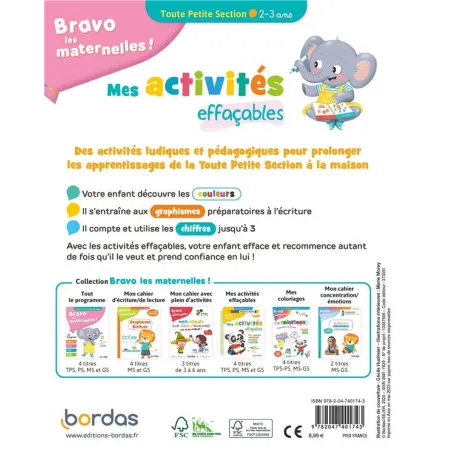 Bravo les maternelles ! : mes activités effaçables ; TPS - Marie Morey - Éditions Bordas - Grand format - ravate.com librairie r