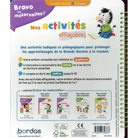 Bravo les maternelles ! : Mes activités effaçables ; GS (édition 2021) - Patrick Morize - Éditions Bordas - Grand format -... - 