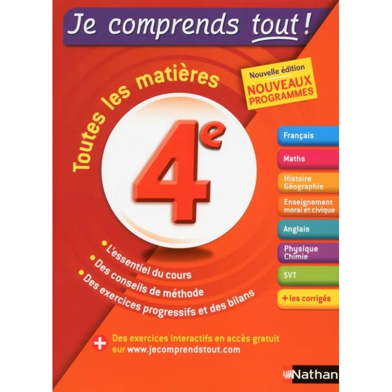 Je comprends tout Tome 8 : 4ème ; toutes les matières (édition 2016) - Collectif - Nathan - Grand format - ravate.com librairie 