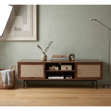 Meuble TV décor façades en tissu L140 cm Jetson - CALICOSY - 14298133
