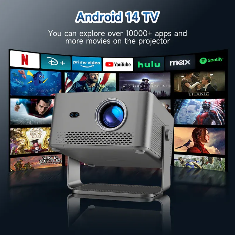 Mini vidéoprojecteur portable Android 14, 1100ANSI 1080P HY450GT grise - MAGCUBIC - HY450GT