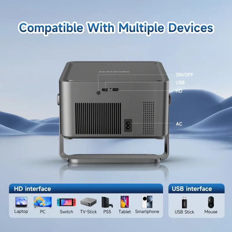 Mini vidéoprojecteur portable Android 14, 1100ANSI 1080P HY450GT grise - MAGCUBIC - HY450GT