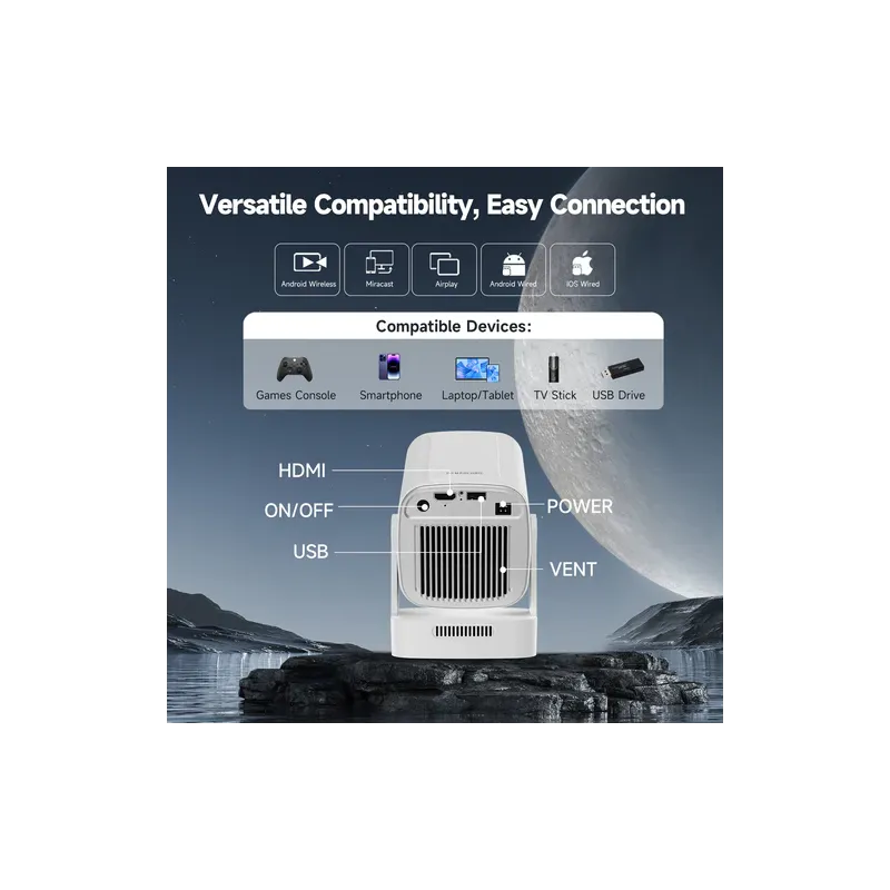 Mini vidéoprojecteur portable Android 14, 260ANSI 1080P HY310 blanc - MAGCUBIC - HY310