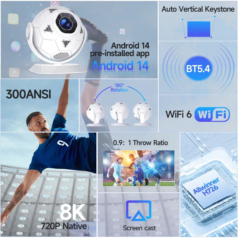 Mini vidéoprojecteur portable Android 14, 300ANSI 720P HY300F blanc - MAGCUBIC - HY300F