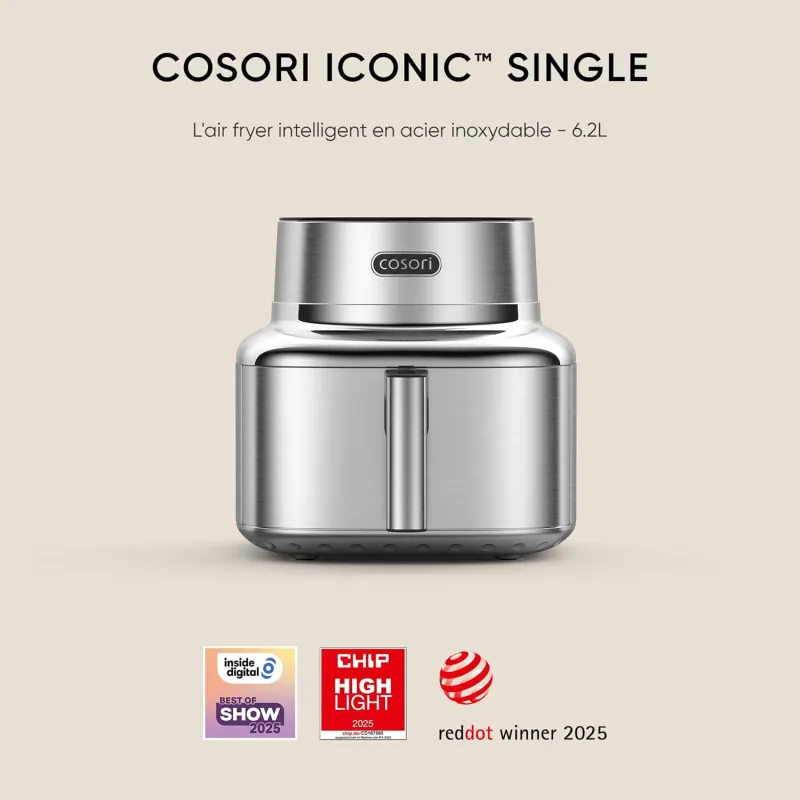 Friteuse sans huile à air chaud connectée Iconic 6,2L en acier inoxydable  - COSORI - COAFSE601SS