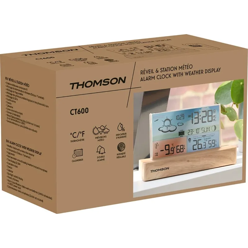 Réveil et station météo bois clair - THOMSON - REVCT600BB