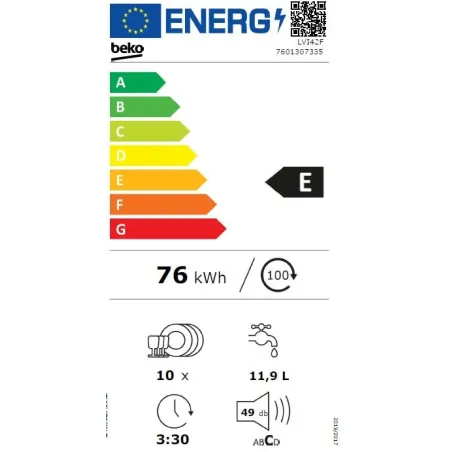 Lave vaisselle intégrable 10 couverts (vendu sans façade avant) - BEKO - LVI42F