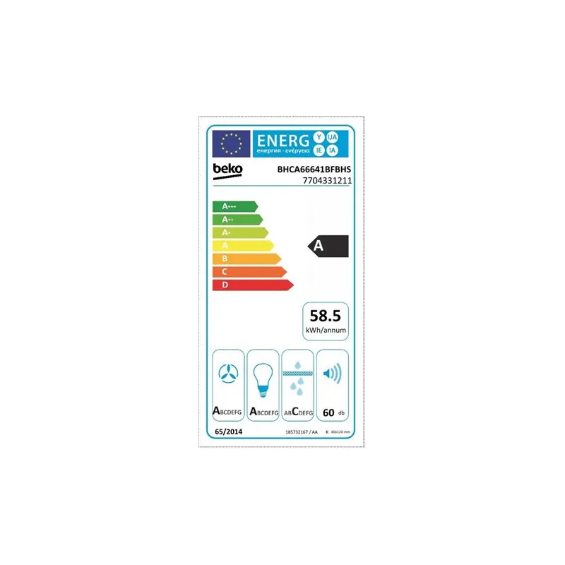 Hotte murale décorative B300 60cm Noir - BEKO - BHCA66641BFBHS