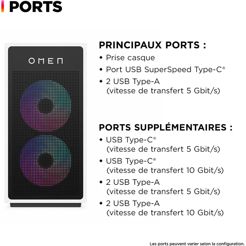 Tour PC gamer OMEN Intel core i7 14700F 32Go/1To Nvidia Geforce RTX 5070 Windows 11 noir - HP - HPOMENBC5K7EA