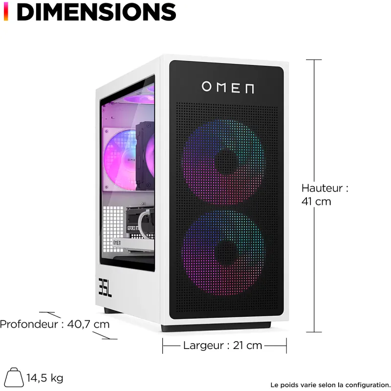Tour PC gamer OMEN Intel core i7 14700F 32Go/1To Nvidia Geforce RTX 5070 Windows 11 noir - HP - HPOMENBC5K7EA
