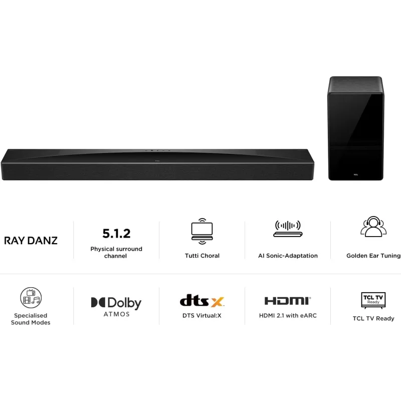Barre de son bluetooth Dolby Atmos 5.1.2 620W noir - TCL - Q75H