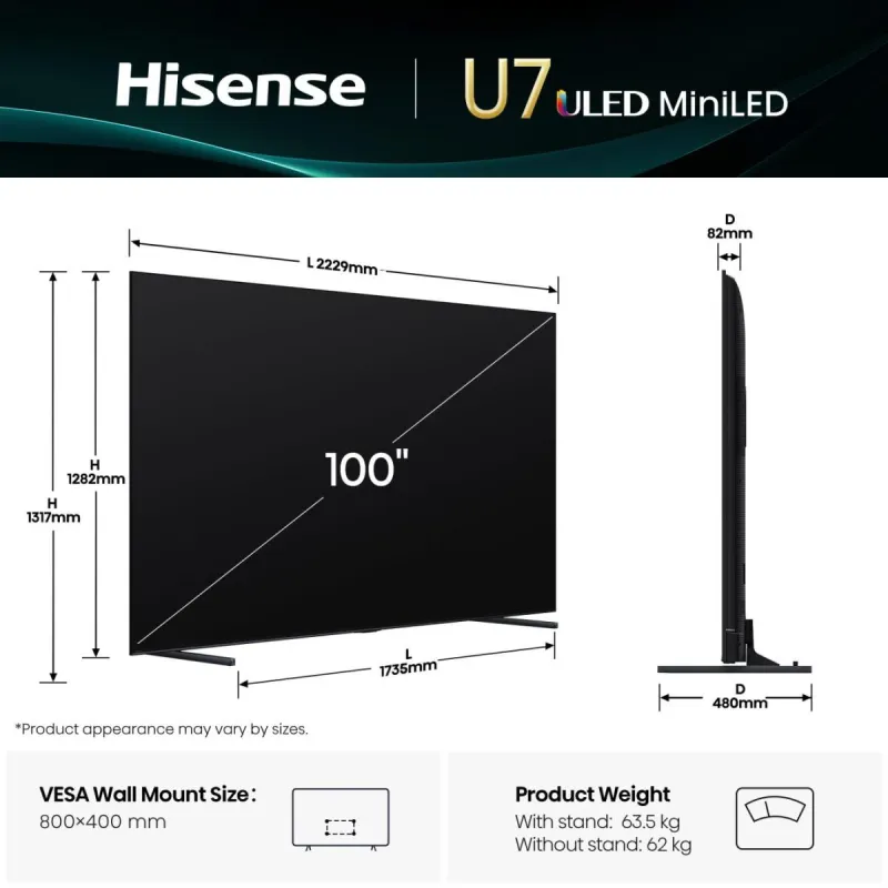 TV - MINI LED ULED - HISENSE - 253cm - 4K - 144HZ - Smart TV - 100U7Q