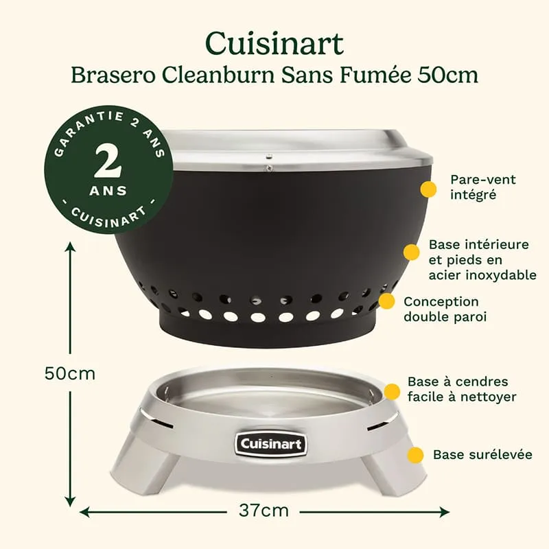 Brasero de table sans fumée Cleanburn 50 cm Noir - CUISINART - COH1900EU