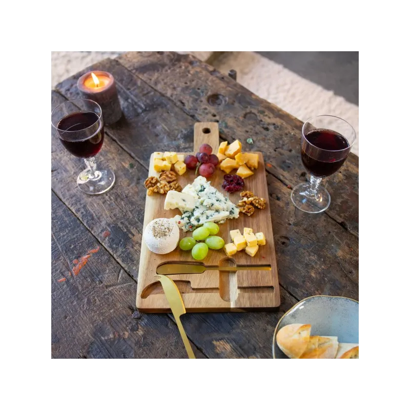 Plateau à fromage en acacia avec 2 couteaux - LIVOO - MEC138