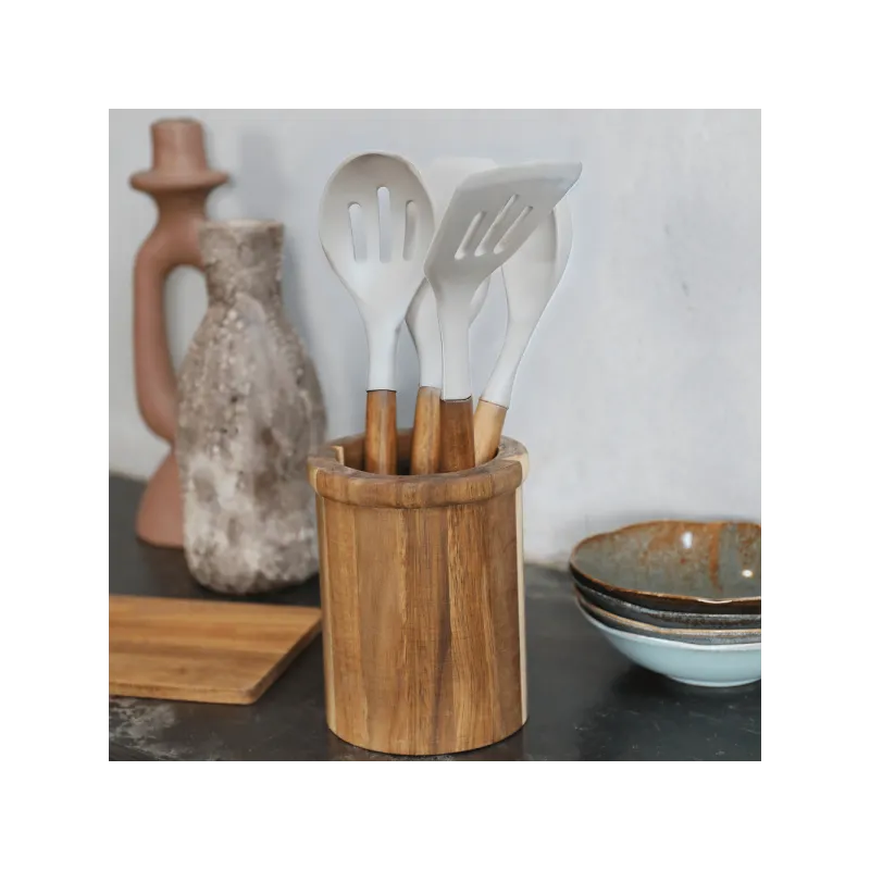 Set de 4 ustensiles de cuisine avec pot Gris - LIVOO - MES153G