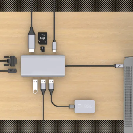 Hub USB-C 9 en 1 Gris anthracite - AKASHI - ALT28307
