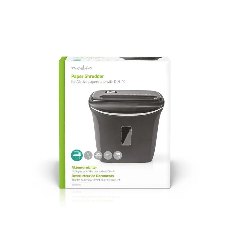 Destructeur de papier 6 feuilles A4 300W 12L Noir - NEDIS - PASH120BKA4