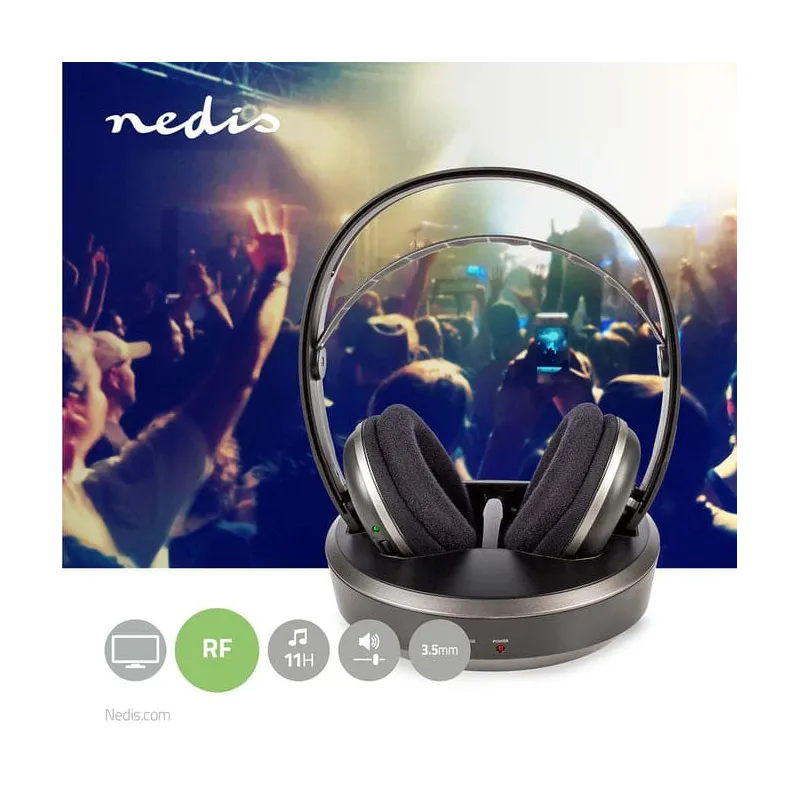 Casque TV sans fil RF Argent/Noir - NEDIS - HPRF210BK