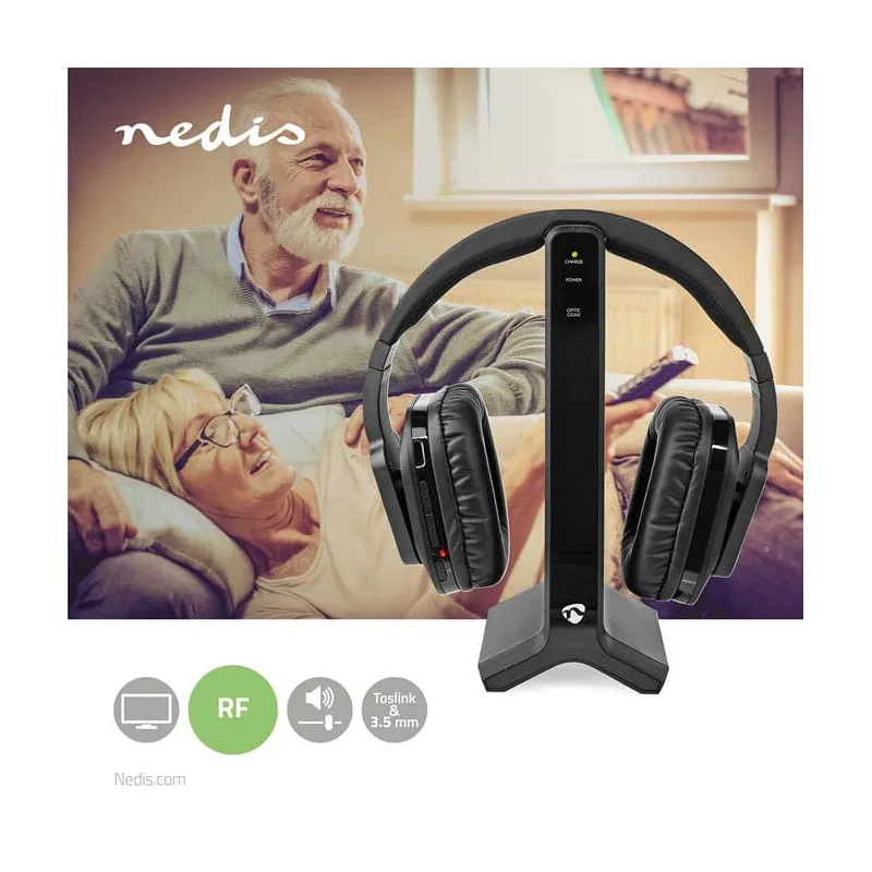 Casque TV sans fil RF 2.4 GHz Noir - NEDIS - HPRF321BK