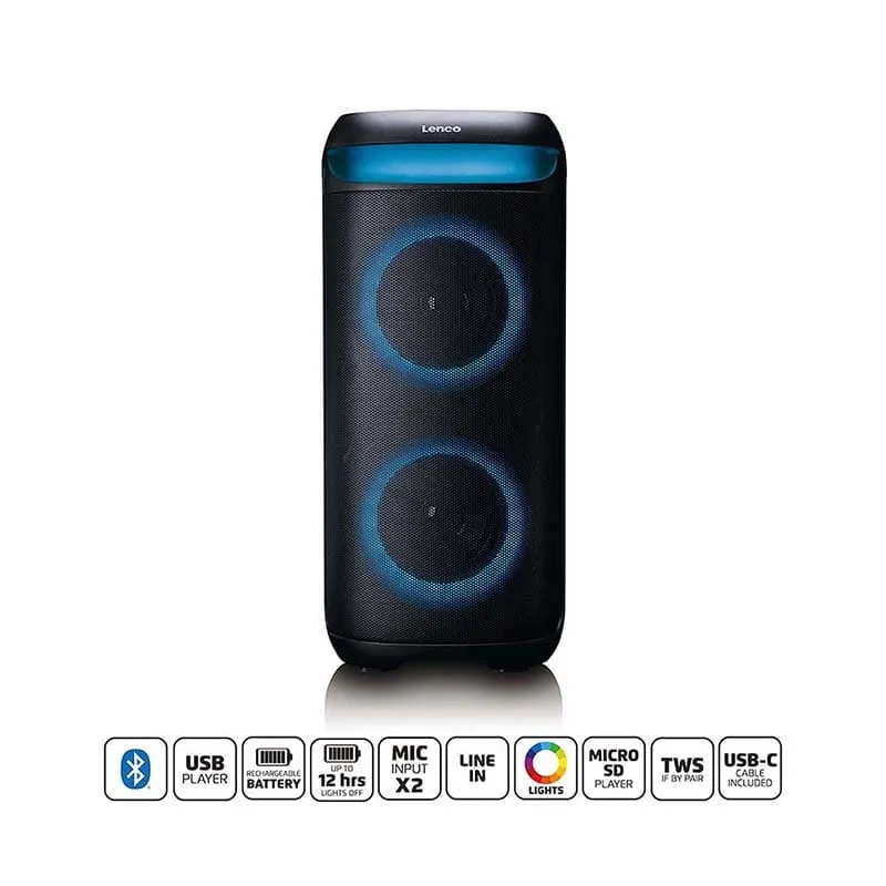 Enceinte bluetooth avec effets lumineux LED 100W Noir - LENCO - PA210BK