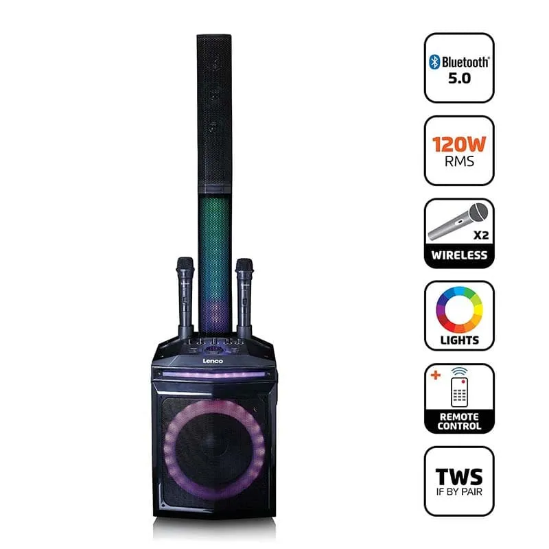 Enceinte bluetooth 100W avec 2 microphones sans fil Noir - LENCO - PA220BK