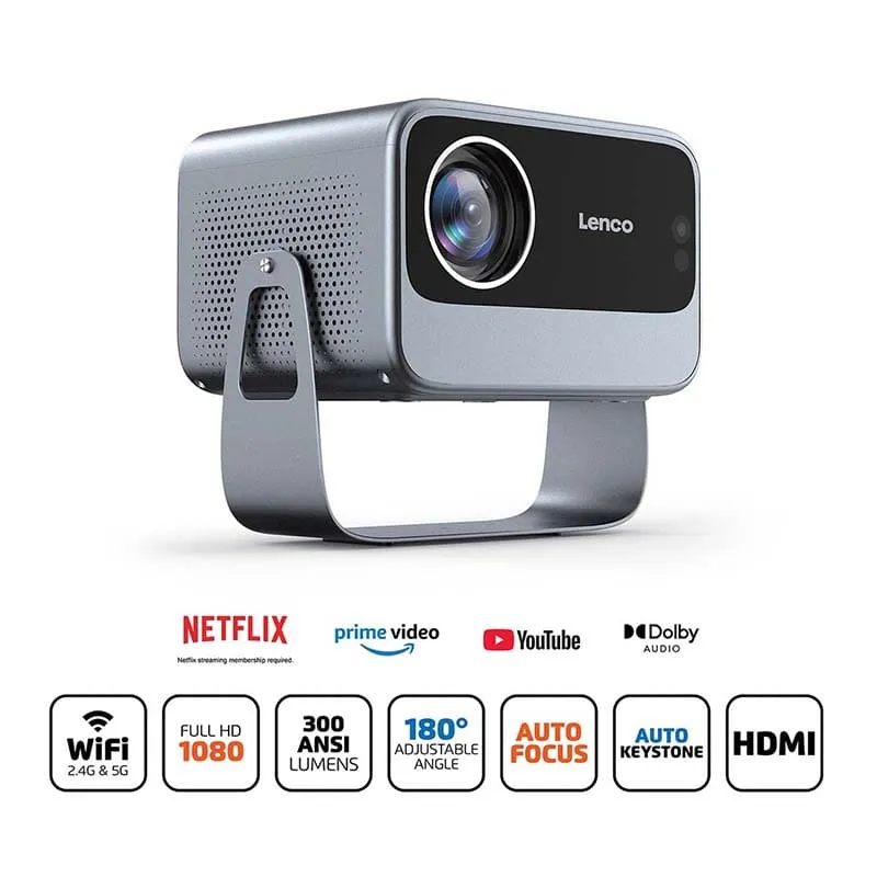 Vidéo projecteur LCD Full HD 1080P Wi-Fi 300 ANSI Lumens Noir - LENCO - LPJ960SI